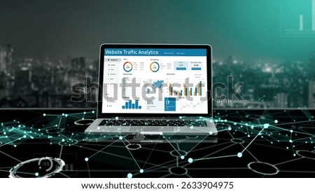 Computer software for website traffic analytics data on computer screen. Concept of SEO search engine optimization and customer targeting for online business snugly