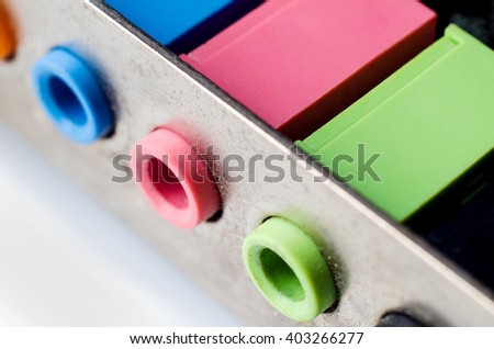 computer soundcard panel macro closeup