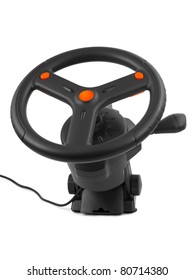 Computer steering wheel isolated on white background