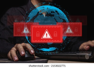 Computer System Hack Warning. The Concept Of A Cyber Attack On A Computer Network. Malicious Software, Viruses And Cybercrime. Hacking Personal Data	