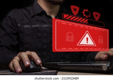 Computer system hack warning. The concept of a cyber attack on a computer network. Malicious software, viruses and cybercrime. Hacking personal data - Shutterstock ID 2153923489