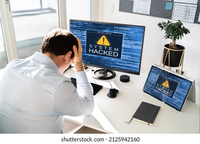 Computer System Hacked. Virus Software Screen On Monitor