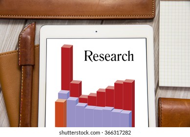 Computer tablet with a bar graph research