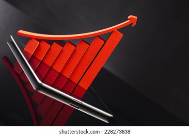 Computer tablet with financial graph 