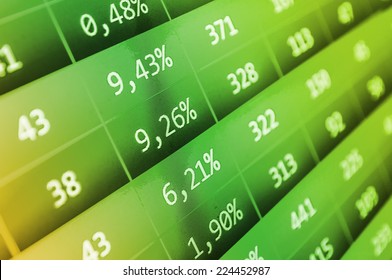 Computer ticker monitor. Modern virtual technology. Business stock exchange. Data analyzing.  Real time stock exchange. Green stock market.