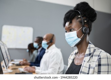 Computer Training Classroom In Office Wearing Face Mask