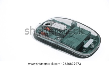 Computer transparent mouse isolated on white background. Selective focus
