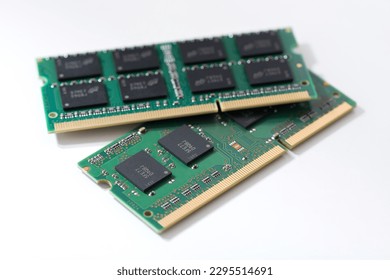 Computer upgrading concept. Close up the DDR3L memory module or random access memory (RAM). DDR3L is a low voltage RAM.