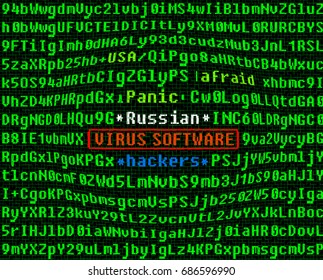 Computer virus concept. Virus in program code. Russian hackers.