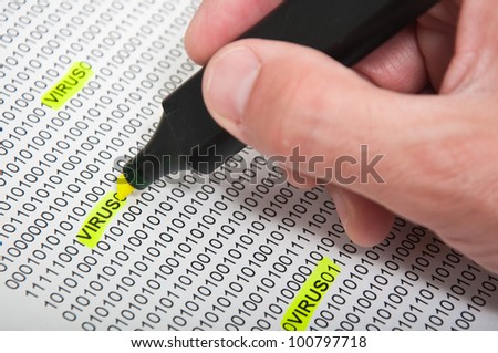 Computer virus detection concept. Hand with marker pen. Heartbleed bug concept,