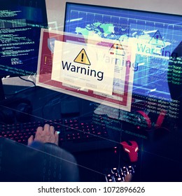 Computer With Warning Pop Up Sign Window