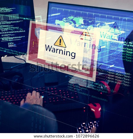 Computer with warning pop up sign window