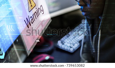 Computer with warning pop up sign window