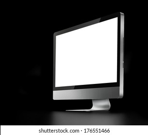 Computer With White Screen On A Black Background