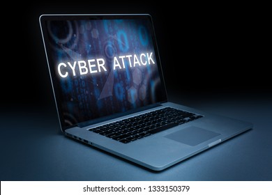 Computer with words cyber attack. Internet technology concept