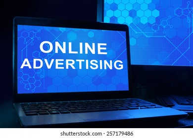 Computer With Words Online Advertising. Internet Technology Concept.