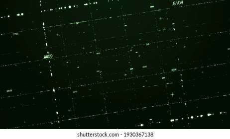 computer-made digital lines in green tones, display of a digital data grid in green tones