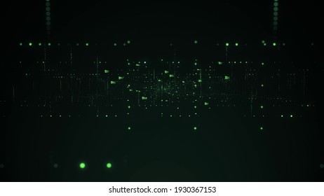 computer-made digital lines in green tones, display of a digital data grid in green tones
