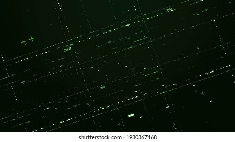 computer-made digital lines in green tones, display of a digital data grid in green tones