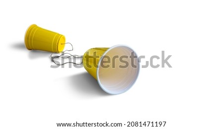 Comunication Yellow Plastic cup with string isolated on white background	