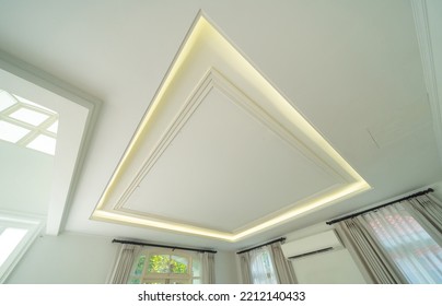 Concealed Lighting Ceiling Or Coffer Ceiling At Home Or House. Interior Design Decoration.