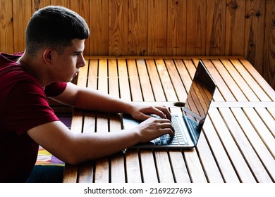 Concentrated child using laptop computer.