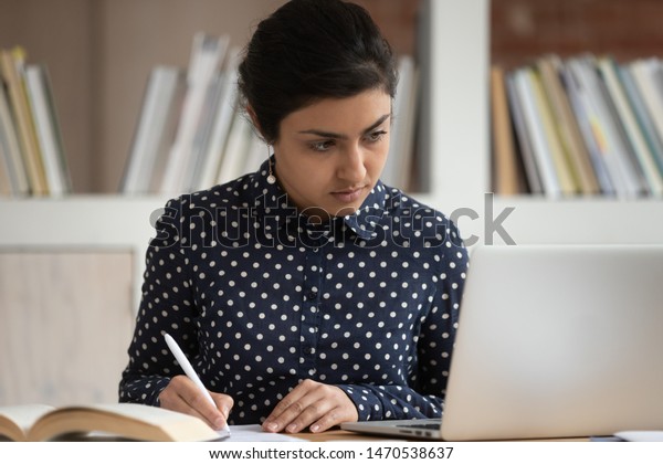 Concentrated Indian Female Student Busy Study Stock Photo 1470538637 ...