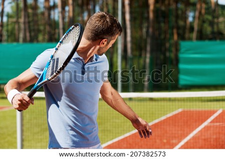 Similar – Image, Stock Photo Man hits a tennis ball on a tennis court with a tennis racket