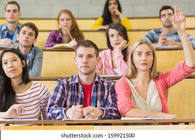 Concentrating Students Sitting At The College Lecture Hall