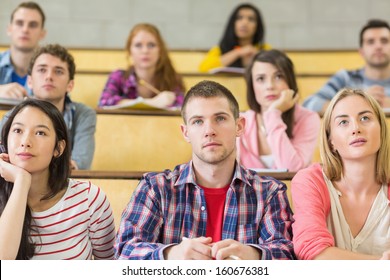 Concentrating Students Sitting At The College Lecture Hall