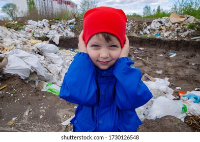 Concentration - A Child In Horror Grabs His Head From Unauthorized Garbage Collection, Environmental Pollution, Violation Of The Law. Save The Planet For Our Children.