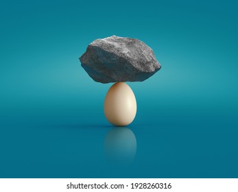 Concept about balance and strength, egg and stones on it. 3d rendering