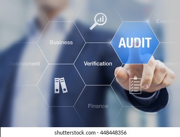 Concept about financial audit to verify the quality of accounting in businesses with auditor in background - Shutterstock ID 448448356