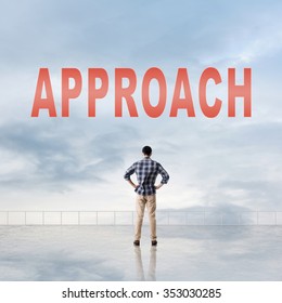 Concept of abstract concept with text on the sky and one man look at it.