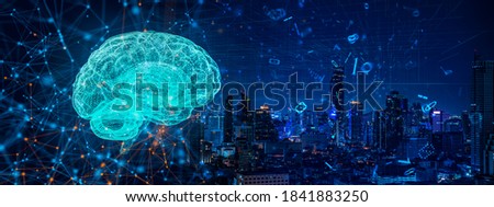 Concept of an Active Human Brain on a Dark Background.Blurry abstract 3d Rendering Abstract Background blue Network concept . Future backgroundTechnology concept.copy space.