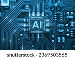 Concept AI (Artificial Intelligence) technology, chip IC on PCB, PCB circuit board, microprocessor, Machine learning.