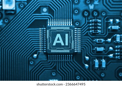 Concept AI (Artificial Intelligence) technology, chip IC on PCB, PCB circuit board, microprocessor.