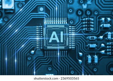 Concept AI (Artificial Intelligence) technology, chip IC on PCB, PCB circuit board, microprocessor, Machine learning.