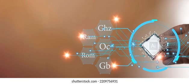 Concept AI CPU Placed On A Brown Background, Components Have Ram Rom Speed Customization(not An Illustration)