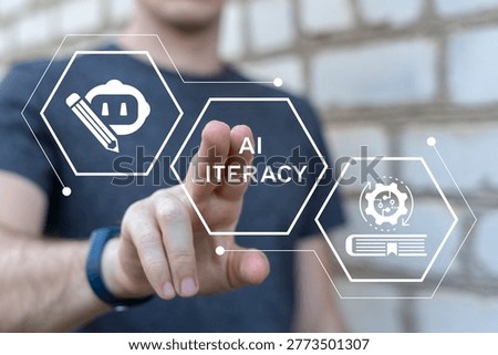 Concept of Ai literacy. Digital knowledge, artificial intelligence understanding and education awareness.