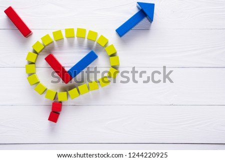Concept of analytical thinking, thought process or decision making on wooden background.