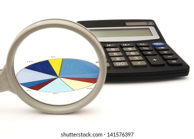 concept of analyzing in office with magnifier,calculator,graph