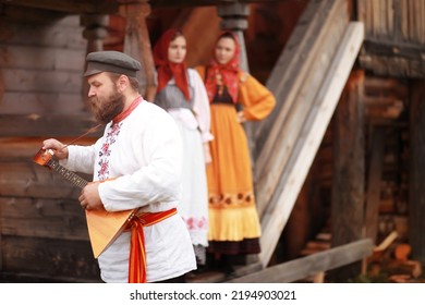 The Concept Of Ancient Traditions. Slavic Carnival. Rites, Dances ,fortune-telling. Outfits Of European Slavs.