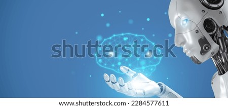 Concept of Artificial intelligence, AI robot, brain, idea, development, think, futuristic technology transformation, science, robotic look at brain, machine learning technology development