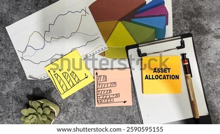 Concept of Asset Allocation write on sticky notes isolated on Wooden Table.