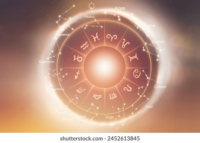 Concept of astrology horoscope inside a big zodiac wheel - Powered by Shutterstock