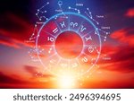 Concept of astrology horoscope, zodiac sign wheel concept.