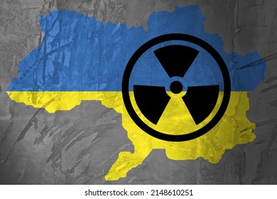 Concept Of The Atomic Energy Policy Of World Concept. A Flag Ukraine And A Radiation Hazard Sign