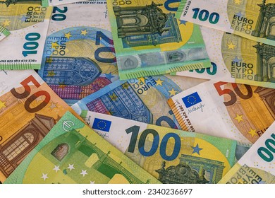 concept background of colorful euro cash banknotes close up , money backdrop for design
