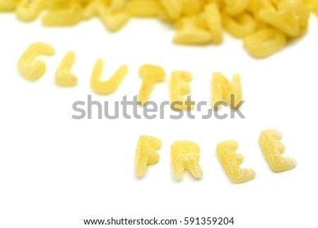 Concept background of delicious pasta in the form of letters forming word gluten free